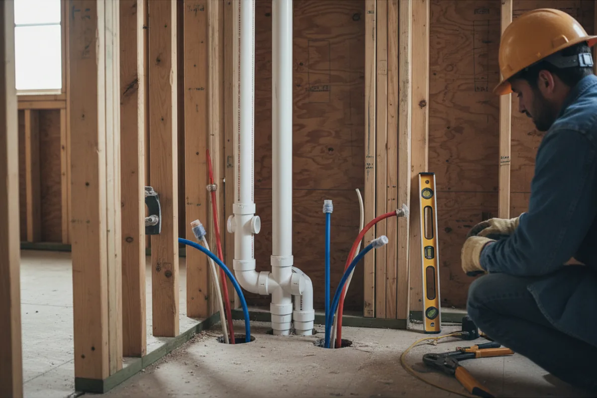 Drain and supply rough-in during Drain Cleaning in Wilton